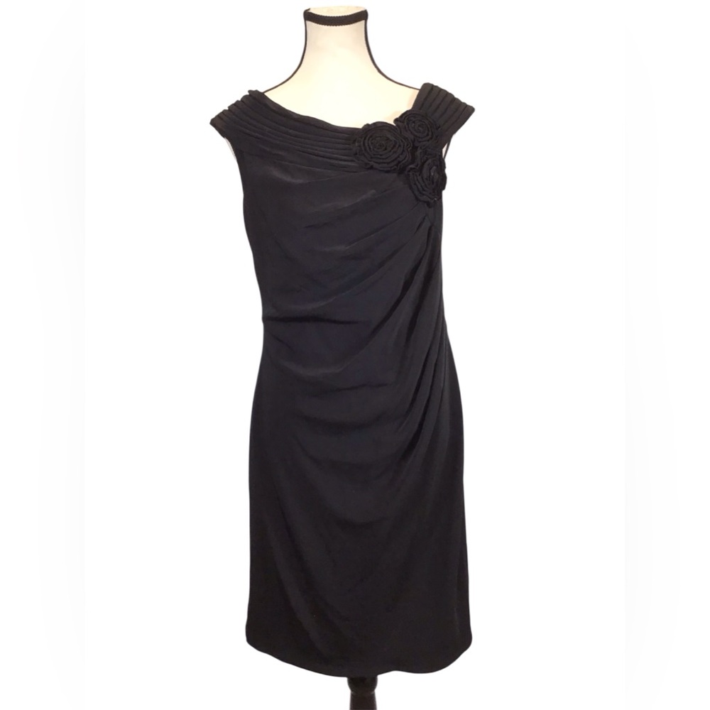 Adrianna Papell Womens Black Sleeveless Sheath Dress Size 10 Floral Goth Formal